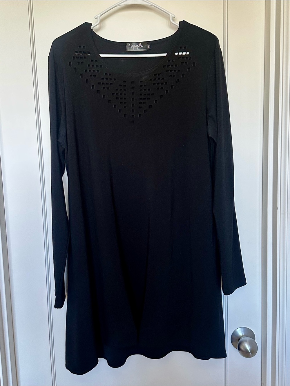 Sympli Black Long-Sleeve Laser Cutout Neckline Dress